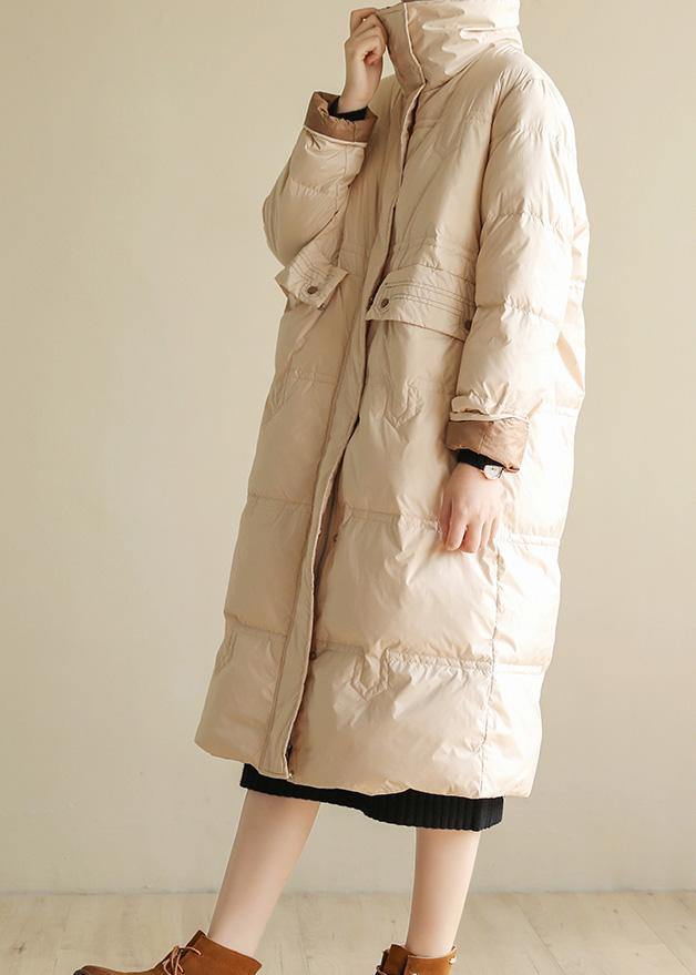 Warm plus size Jackets & Coats stand collar winter outwear beige patchwork womens coats - SooLinen