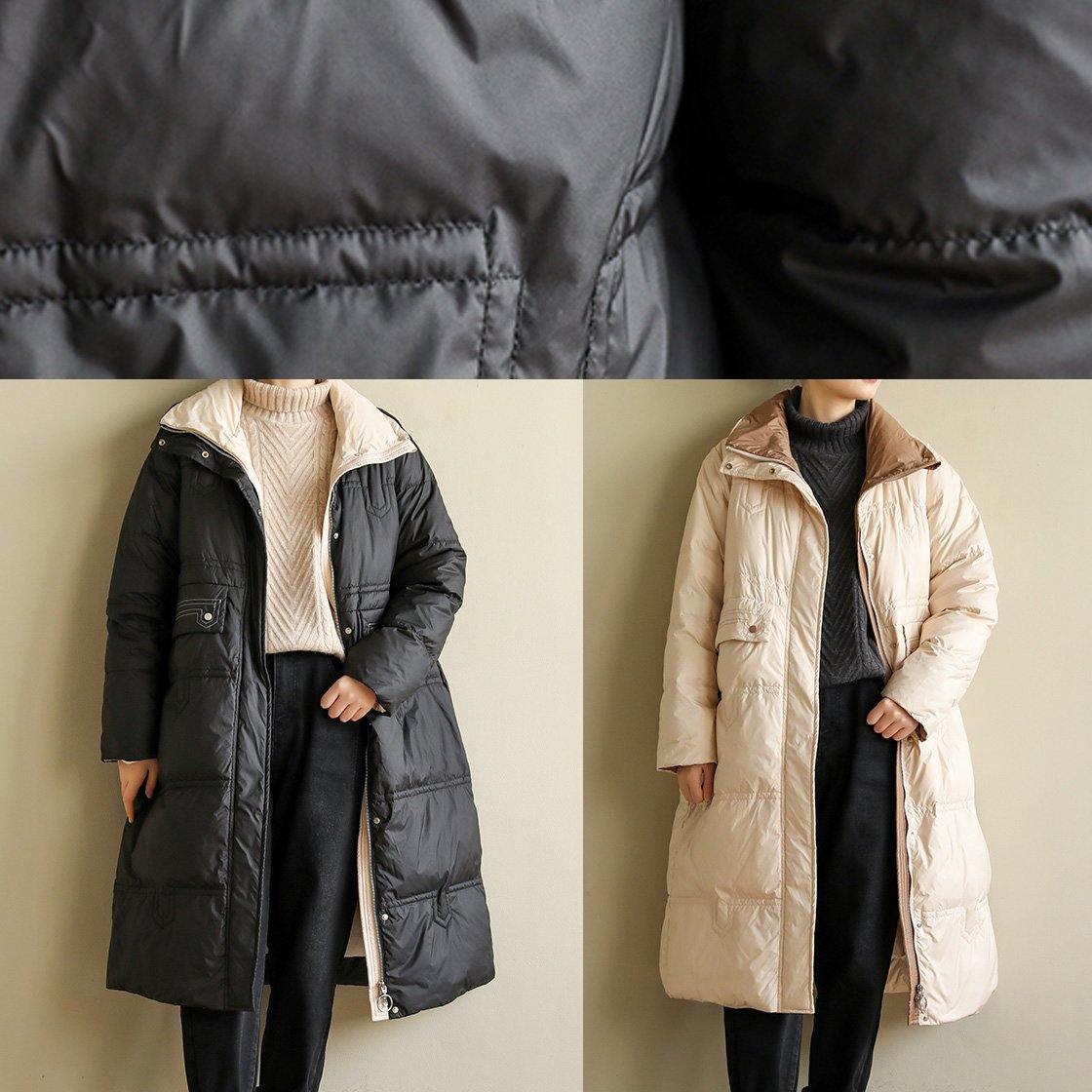 Warm plus size Jackets & Coats stand collar winter outwear beige patchwork womens coats - SooLinen