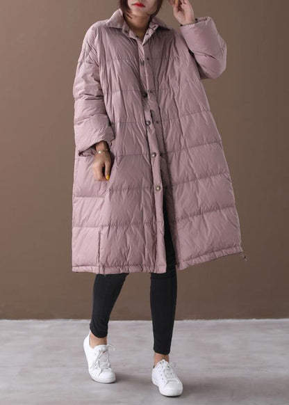 Warm plus size down jacket coats pink stand collar Large pockets duck down coat - SooLinen