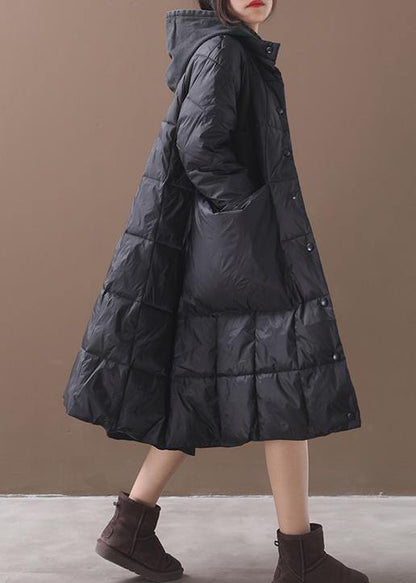 Warm plus size down jacket hooded coats black winter Parkas - SooLinen