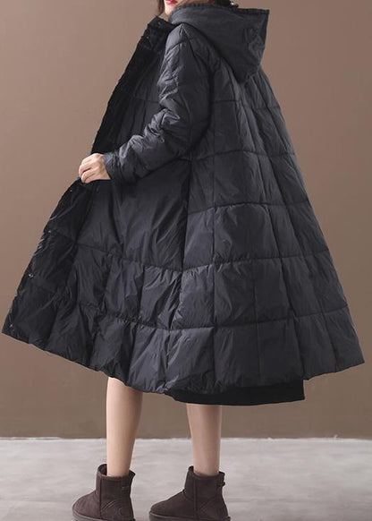 Warm plus size down jacket hooded coats black winter Parkas - SooLinen