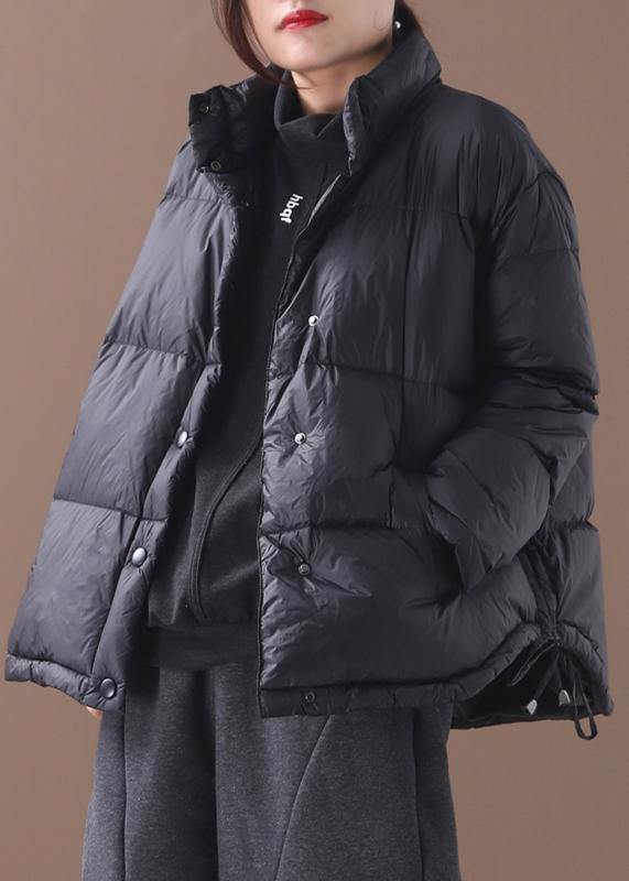 Warm plus size snow jackets winter outwear black stand collar drawstring duck down coat - SooLinen