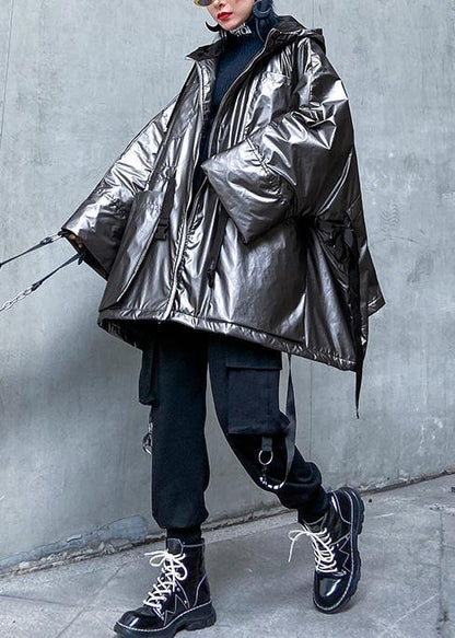 Warm plus size warm winter coat hooded coats gray drawstring outwear - SooLinen