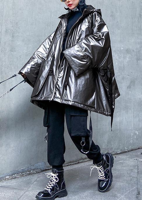 Warm plus size warm winter coat hooded coats gray drawstring outwear - SooLinen