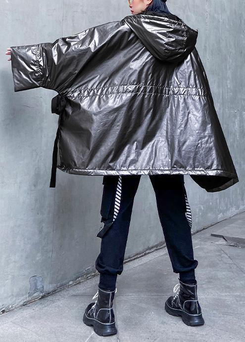 Warm plus size warm winter coat hooded coats gray drawstring outwear - SooLinen