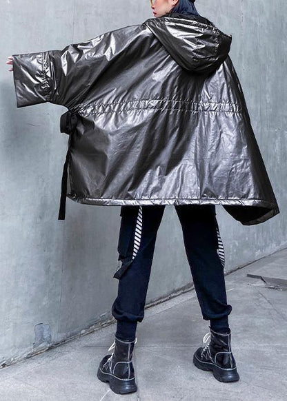 Warm plus size warm winter coat hooded coats gray drawstring outwear - SooLinen