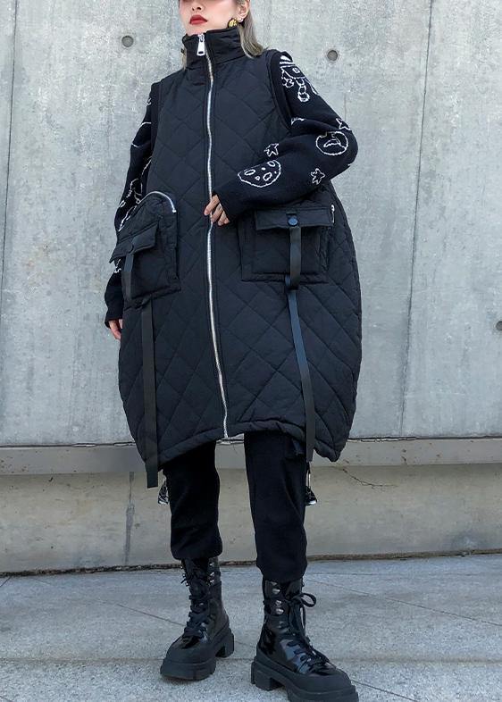 Warm plus size winter outwear green stand collar pockets sleeveless womens parkas - SooLinen