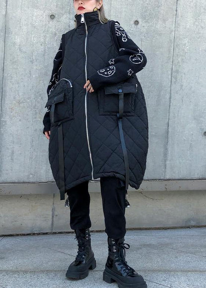 Warm plus size winter outwear green stand collar pockets sleeveless womens parkas - SooLinen