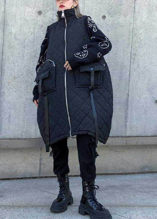 Warm plus size winter outwear green stand collar pockets sleeveless womens parkas - SooLinen