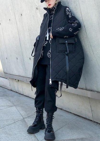 Warm plus size winter outwear green stand collar pockets sleeveless womens parkas - SooLinen