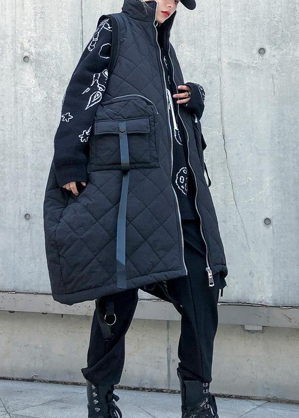 Warm plus size winter outwear green stand collar pockets sleeveless womens parkas - SooLinen