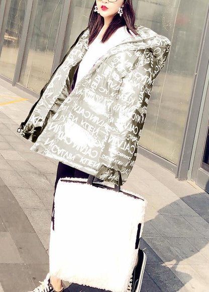 Warm silver Letter warm winter coat plus size down jacket hooded pockets New coats - SooLinen