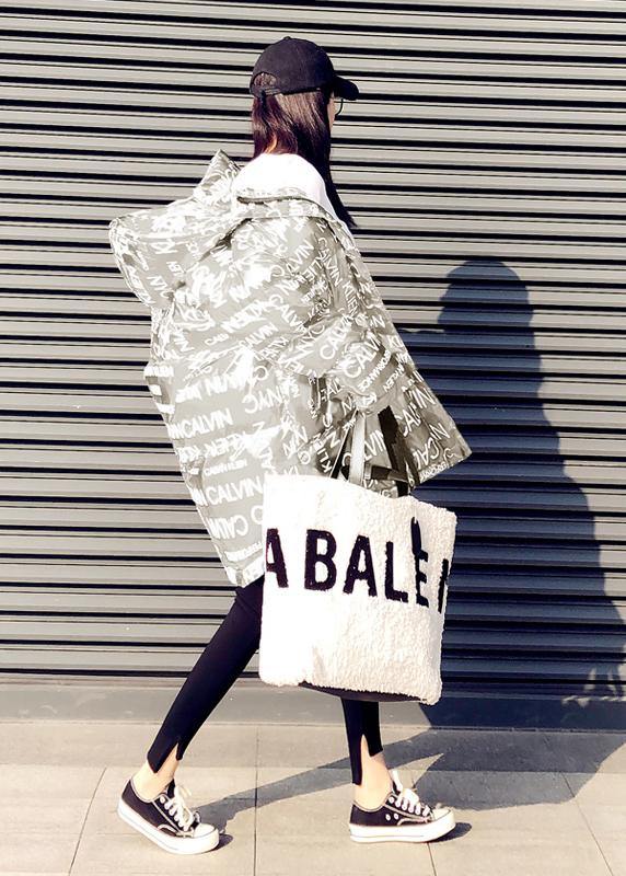 Warm silver Letter warm winter coat plus size down jacket hooded pockets New coats - SooLinen