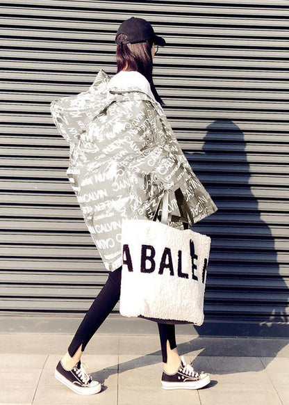 Warm silver Letter warm winter coat plus size down jacket hooded pockets New coats - SooLinen