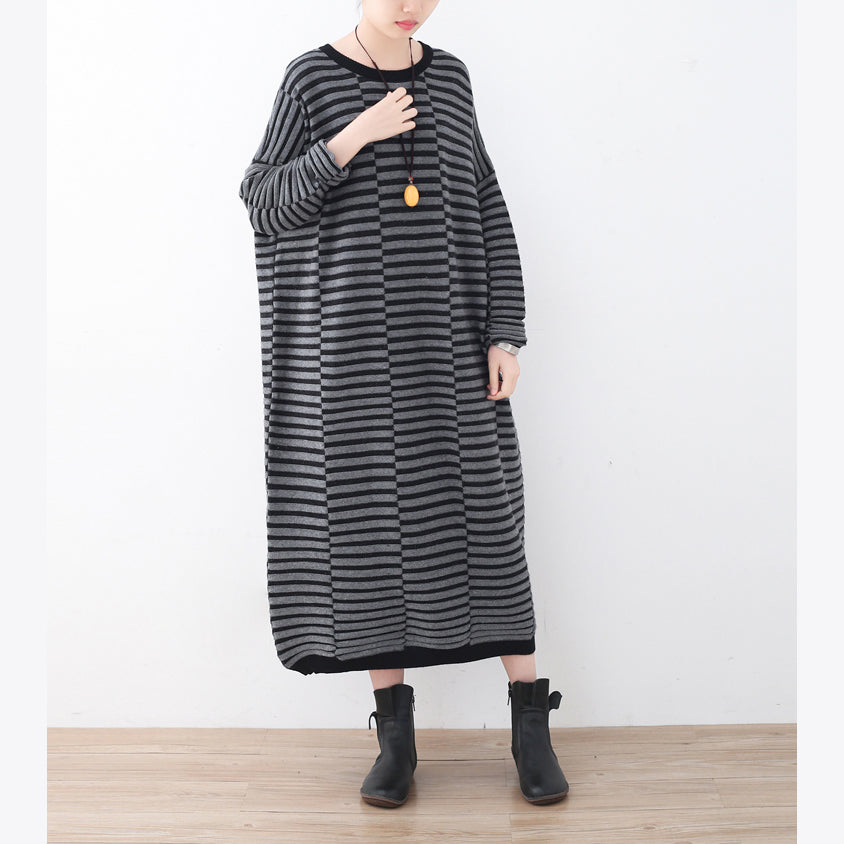 Warme gestreifte Strickkleider lässiger Patchworkpullover lässiger grauer Pullover