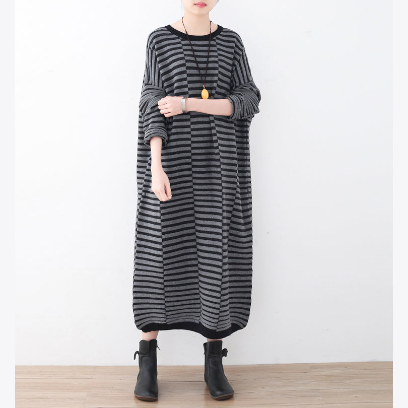 Warme gestreifte Strickkleider lässiger Patchworkpullover lässiger grauer Pullover