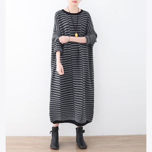 Warme gestreifte Strickkleider lässiger Patchworkpullover lässiger grauer Pullover