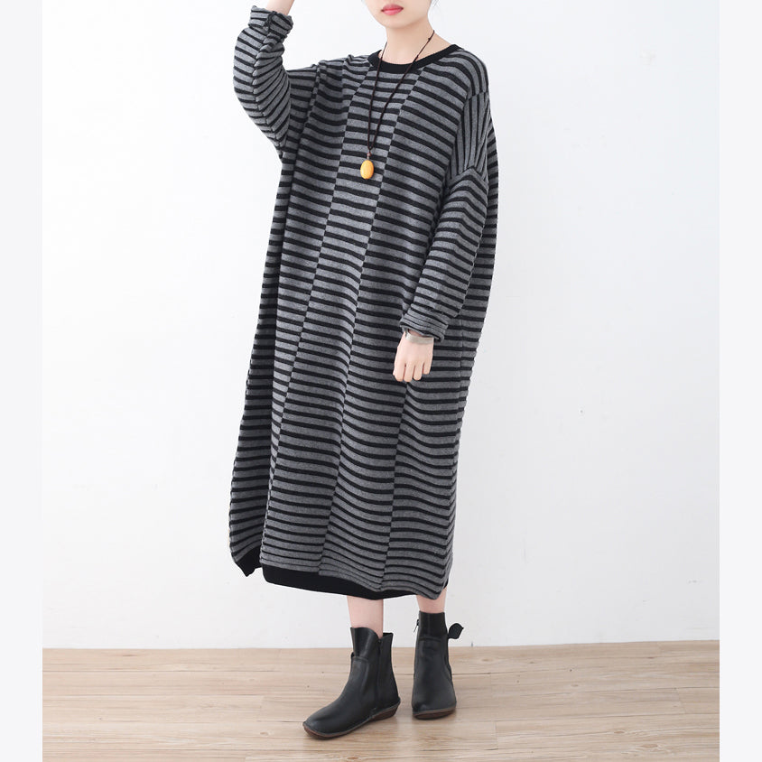 Warme gestreifte Strickkleider lässiger Patchworkpullover lässiger grauer Pullover