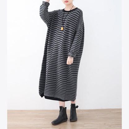 Warme gestreifte Strickkleider lässiger Patchworkpullover lässiger grauer Pullover