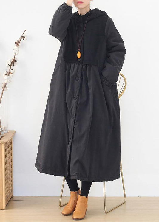 Warm trendy plus size down overcoat black hooded patchwork Parkas for women coats - SooLinen