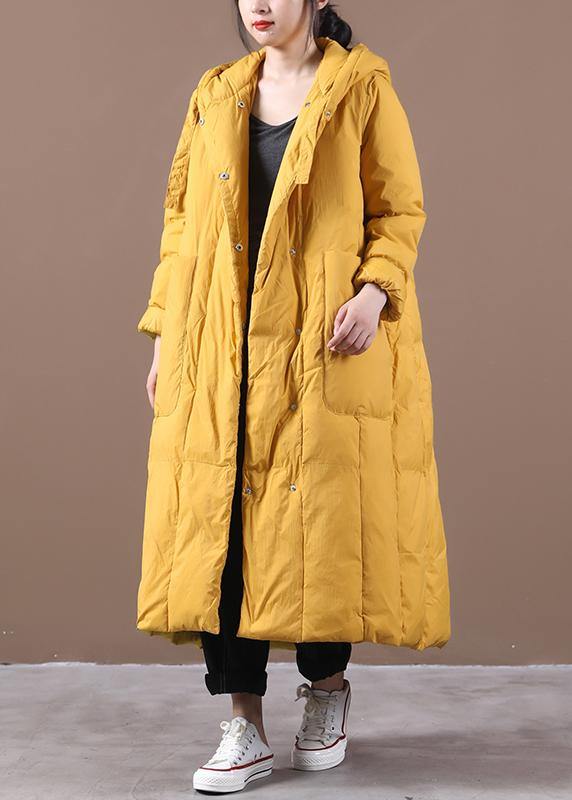 Warm yellow warm winter coat plus size clothing down jacket hooded Large pockets Elegant coats - SooLinen