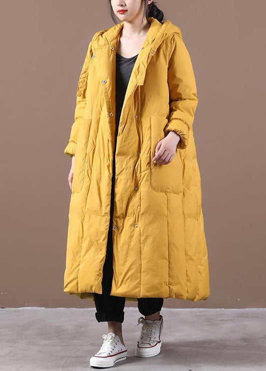 Warm yellow warm winter coat plus size clothing down jacket hooded Large pockets Elegant coats - SooLinen