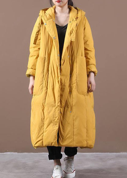 Warm yellow warm winter coat plus size clothing down jacket hooded Large pockets Elegant coats - SooLinen