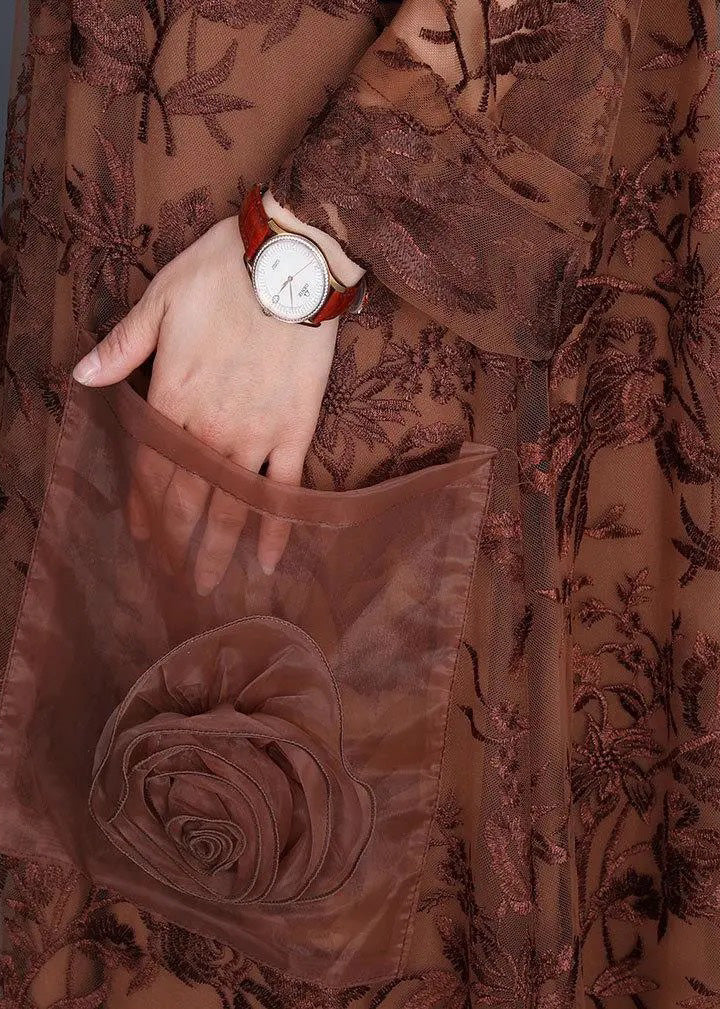 Italienisches schwarzes Jacquard-Spitzenkleid, lässiges Maxikleid für den Frühling