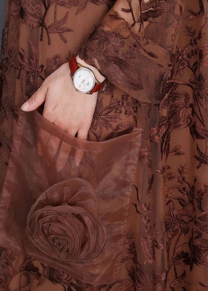 Italienisches schwarzes Jacquard-Spitzenkleid, lässiges Maxikleid für den Frühling