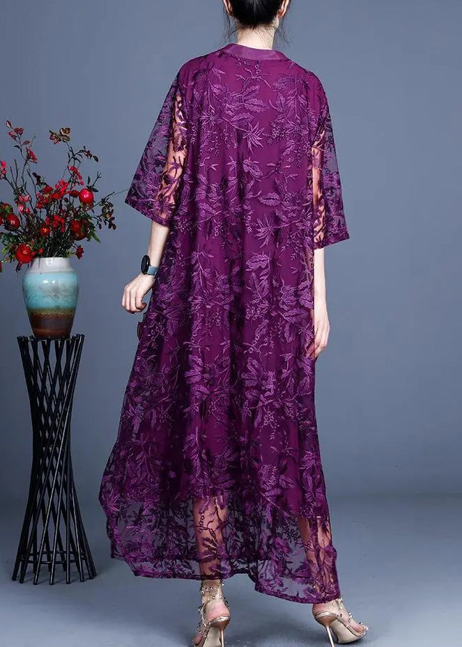 Italienisches schwarzes Jacquard-Spitzenkleid, lässiges Maxikleid für den Frühling