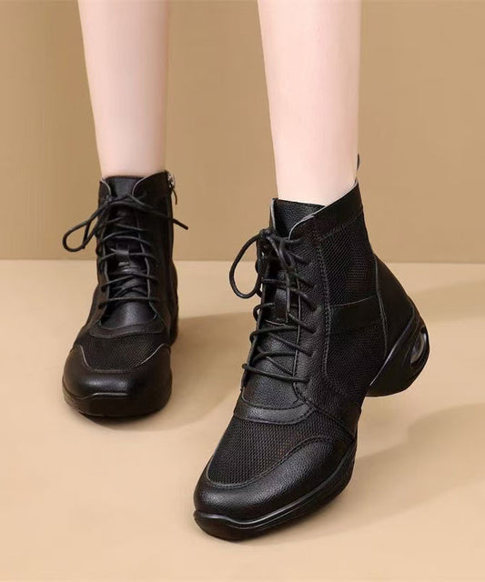 Weiße, klobige, atmungsaktive Mesh-Damen-Schnürstiefel