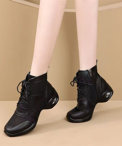 Weiße, klobige, atmungsaktive Mesh-Damen-Schnürstiefel