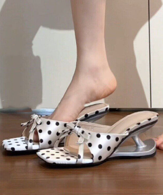 White Dot Wedge Comfortable Splicing Bow Slide Sandals