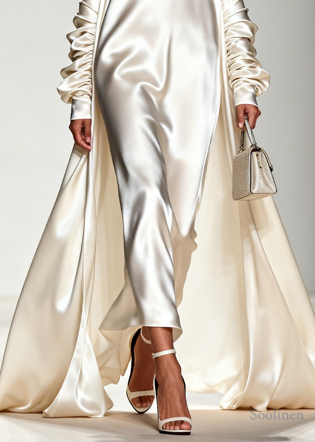 White Draping Silk Vacation Dresses V Neck Exra Large Hem Summer