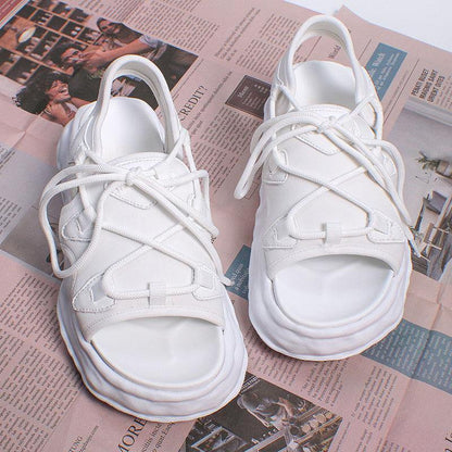 White Faux Leather Walking Sandals Cross Strap Water Sandals - SooLinen