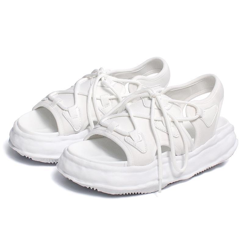 White Faux Leather Walking Sandals Cross Strap Water Sandals - SooLinen