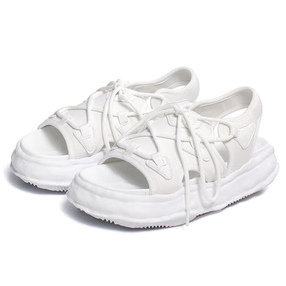 White Faux Leather Walking Sandals Cross Strap Water Sandals - SooLinen