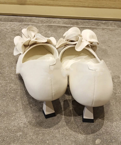 White Floral Splicing Women Kitten Heels Shoes Pointed Toe