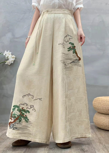White Jacquard Silk Straight Pants Embroidered Draping Spring