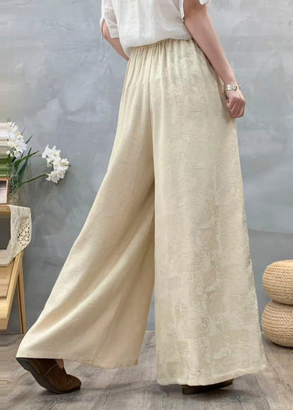 White Jacquard Silk Straight Pants Embroidered Draping Spring