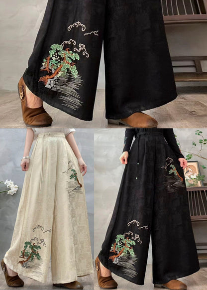 White Jacquard Silk Straight Pants Embroidered Draping Spring