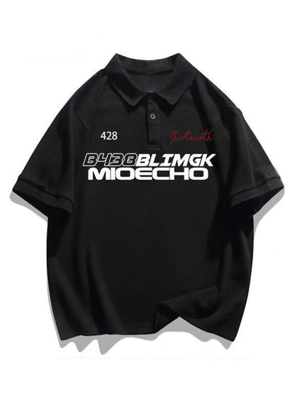 White Letter Button Cotton Mens Polo Shirts Casual Summer