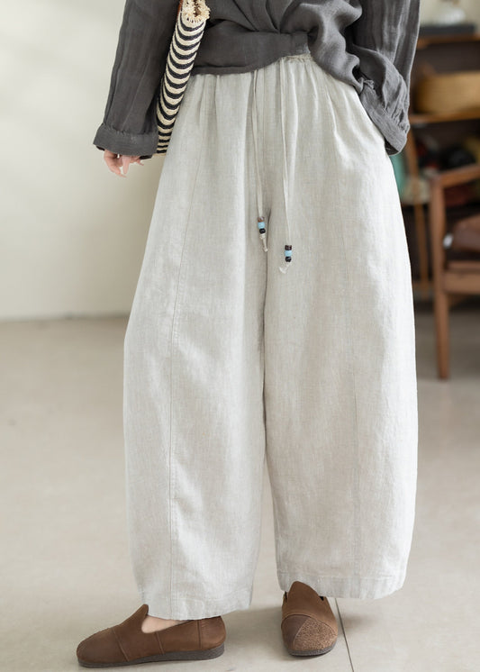 White Linen Harem Pants Oversized Elastic Waist Summer