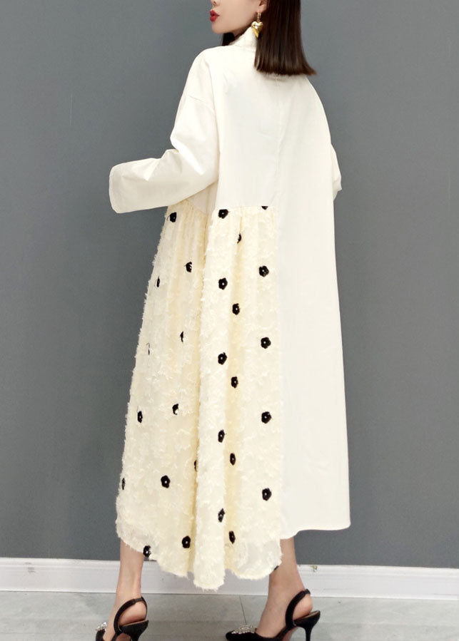 Weiße Maxikleider Peter Pan Kragen Rüschen Frühling