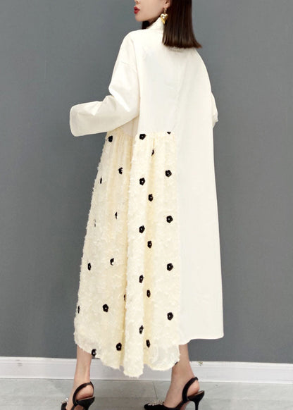 Weiße Maxikleider Peter Pan Kragen Rüschen Frühling