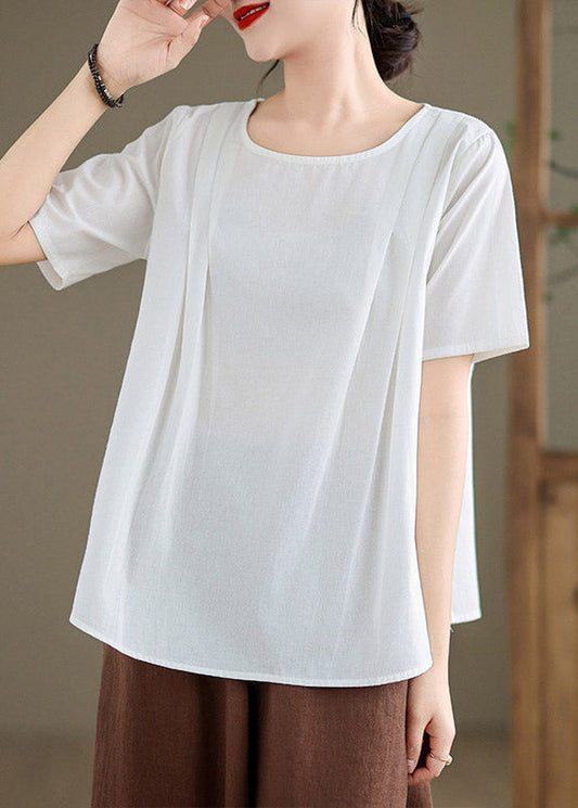 White O-Neck Solid Top Short Sleeve