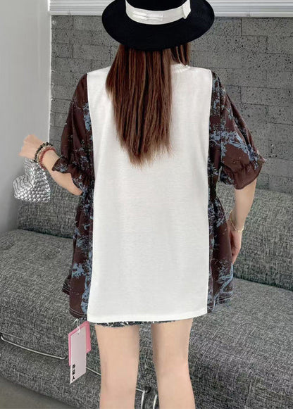 White Patchwork Cotton Tanks Oversized Zircon Summer
