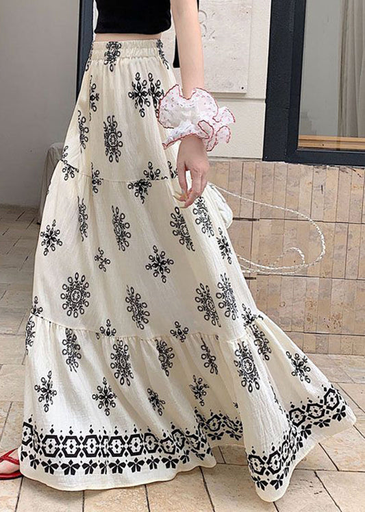 Faldas largas blancas con cintura elástica y patchwork