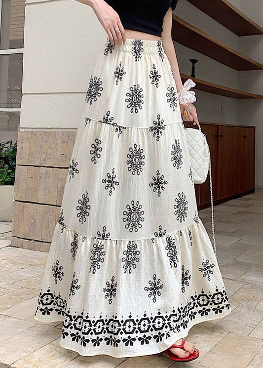 Faldas largas blancas con cintura elástica y patchwork