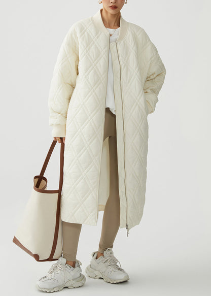 Parka de invierno con cuello alto, relleno de algodón y bolsillos a cuadros blancos